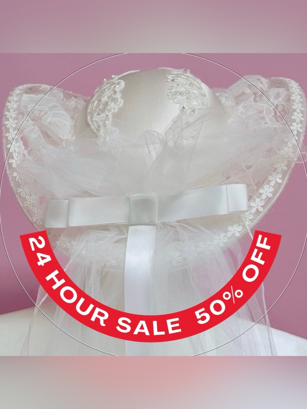 Ivory Lace Veiled Bridal Hat with Satin Bow